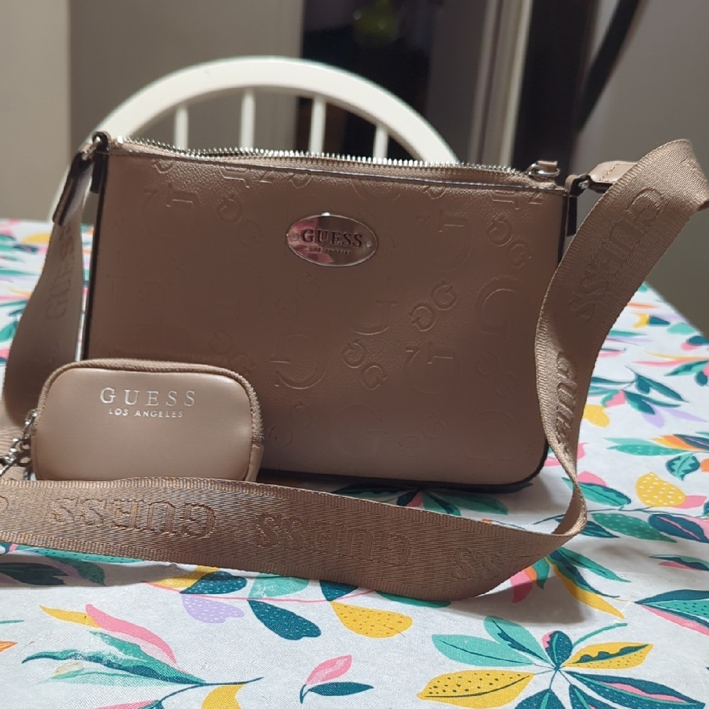 GUESS Beige Crossbody Bag with Logo Strap